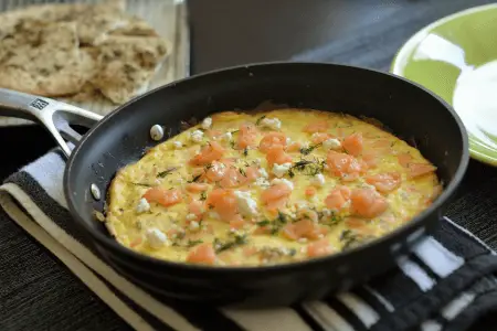 Salmon, cheese, and dill frittata