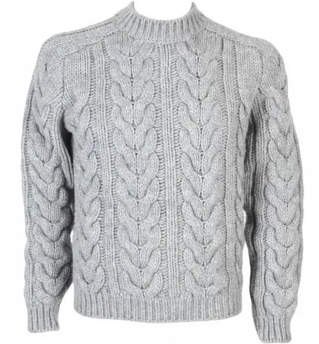 gray cable-knit sweater