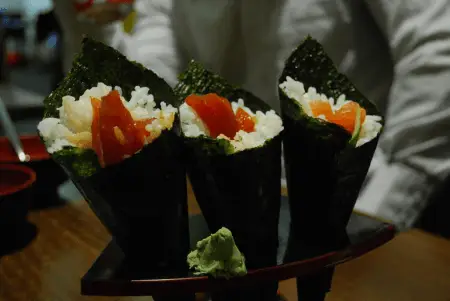 Hand roll or temakia sushi