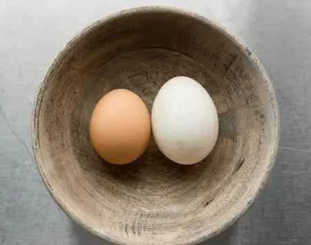 Duck and chicken eggs in a bowl