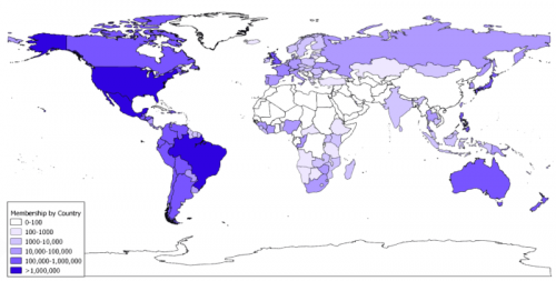 Global distribution of LDS Church members in 2009
